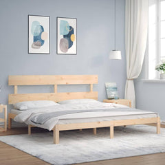 Bed Frame without Mattress Solid Wood Pine with Headboard Length 200 cm Natural 200 cm