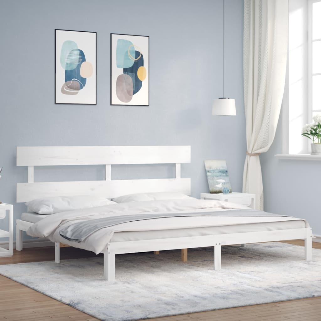 Bed Frame without Mattress Solid Wood Pine with Headboard Length 200 cm White 200 cm