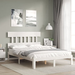 Bed Frame without Mattress Solid Wood Pine Headboard Length White