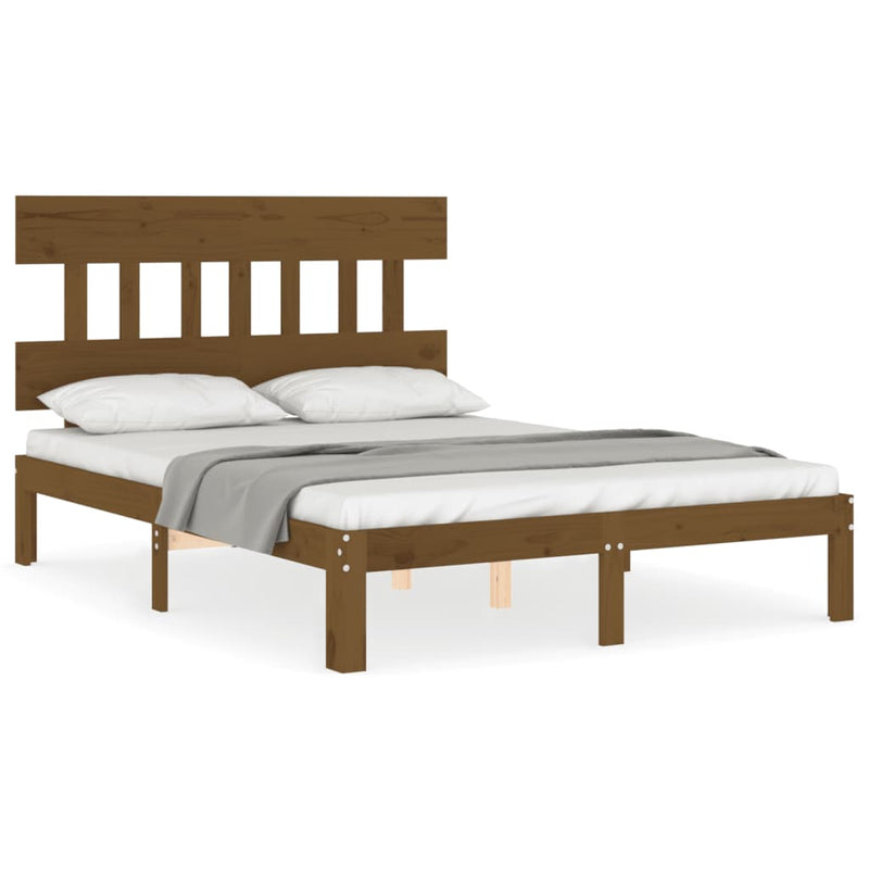 Bed Frame with Headboard Honey Brown Double Solid Wood