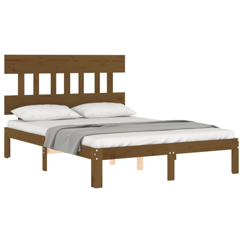 Bed Frame with Headboard Honey Brown Double Solid Wood