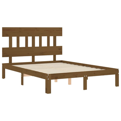 Bed Frame with Headboard Honey Brown Double Solid Wood