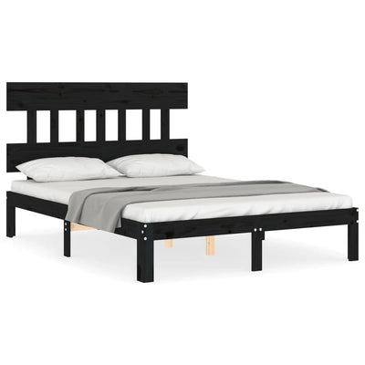 Bed Frame with Headboard Black 120x200 cm Solid Wood