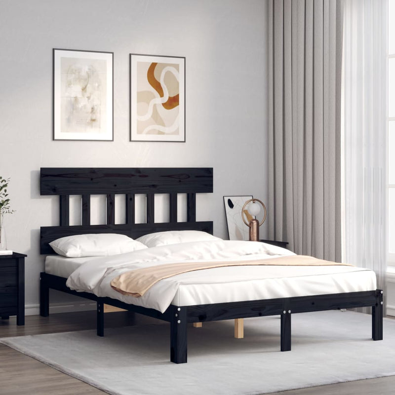 Bed Frame with Headboard Black 120x200 cm Solid Wood