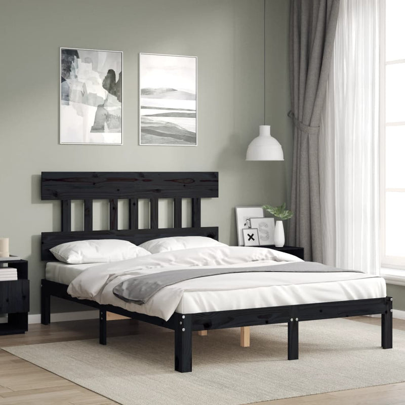 Bed Frame with Headboard Black 120x200 cm Solid Wood