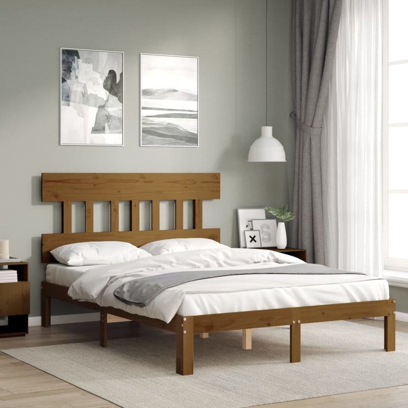 Bed Frame with Headboard Honey Brown 140x200 cm Solid Wood