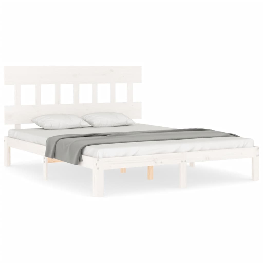 Bed Frame without Mattress Solid Wood Pine with Headboard Length 200 cm White 160 cm