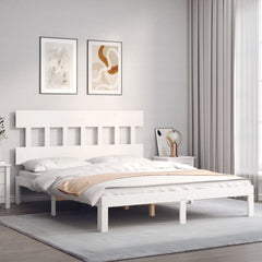 Bed Frame without Mattress Solid Wood Pine with Headboard Length 200 cm White 160 cm