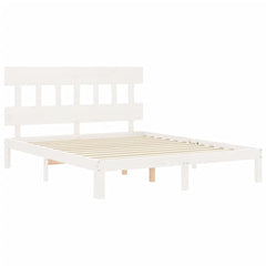 Bed Frame without Mattress Solid Wood Pine with Headboard Length 200 cm White 160 cm