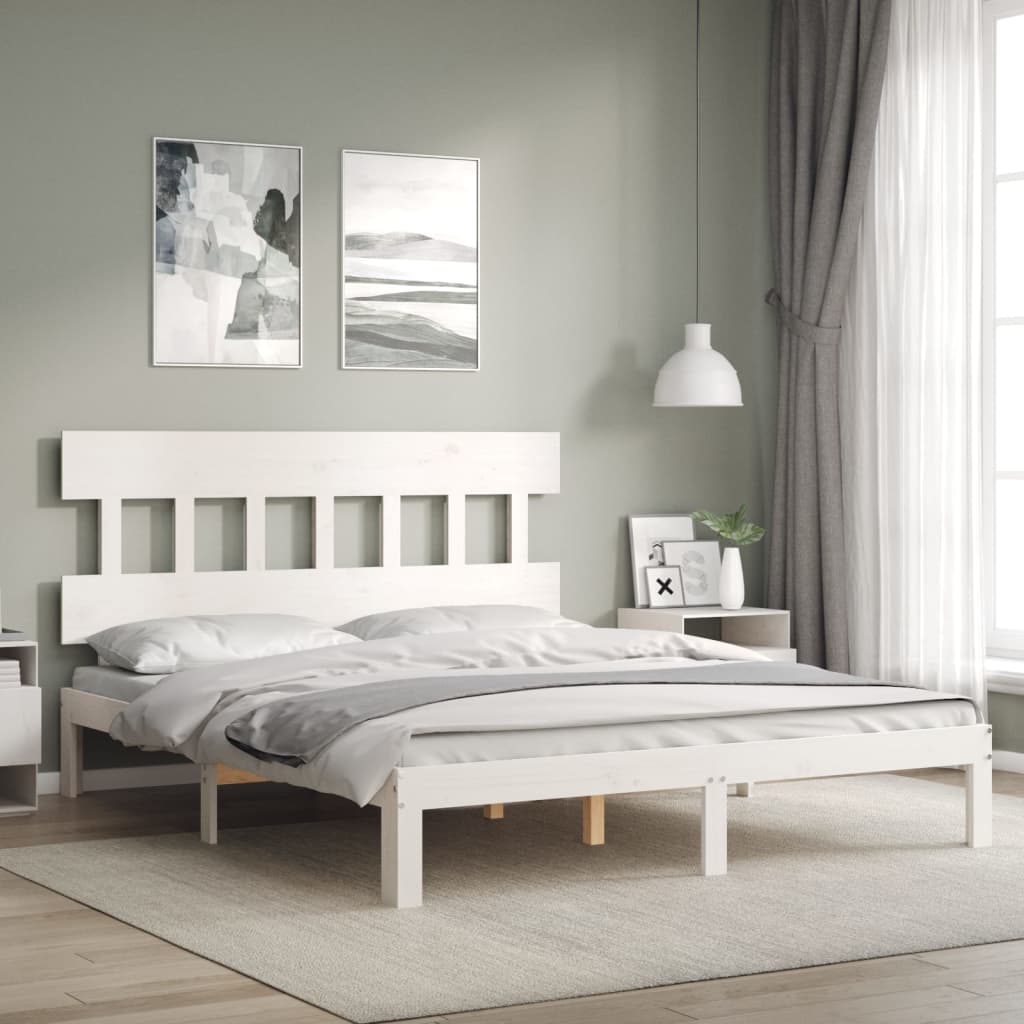 Bed Frame without Mattress Solid Wood Pine with Headboard Length 200 cm White 160 cm