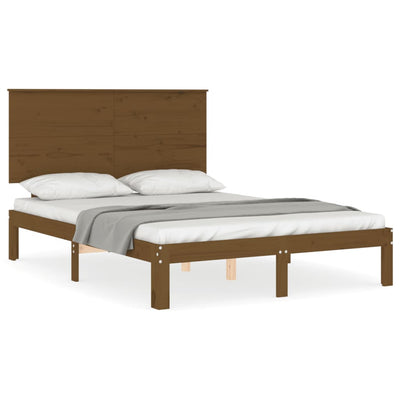 Bed Frame with Headboard Honey Brown Double Solid Wood