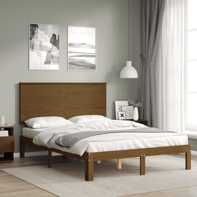 Bed Frame with Headboard Honey Brown Double Solid Wood