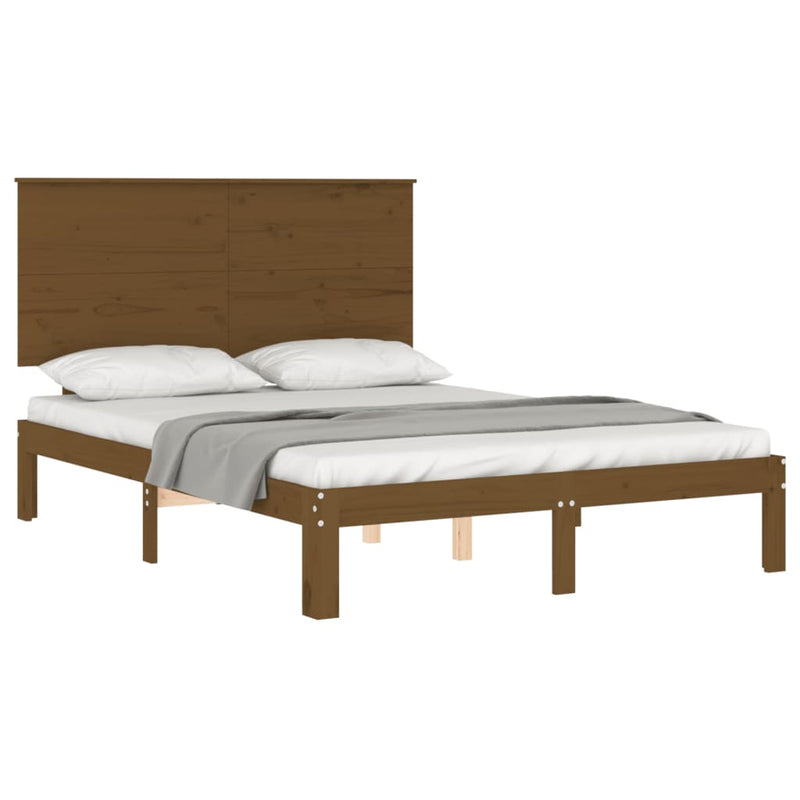 Bed Frame with Headboard Honey Brown Double Solid Wood