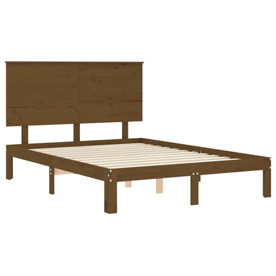 Bed Frame with Headboard Honey Brown Double Solid Wood