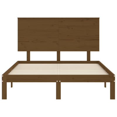 Bed Frame with Headboard Honey Brown Double Solid Wood