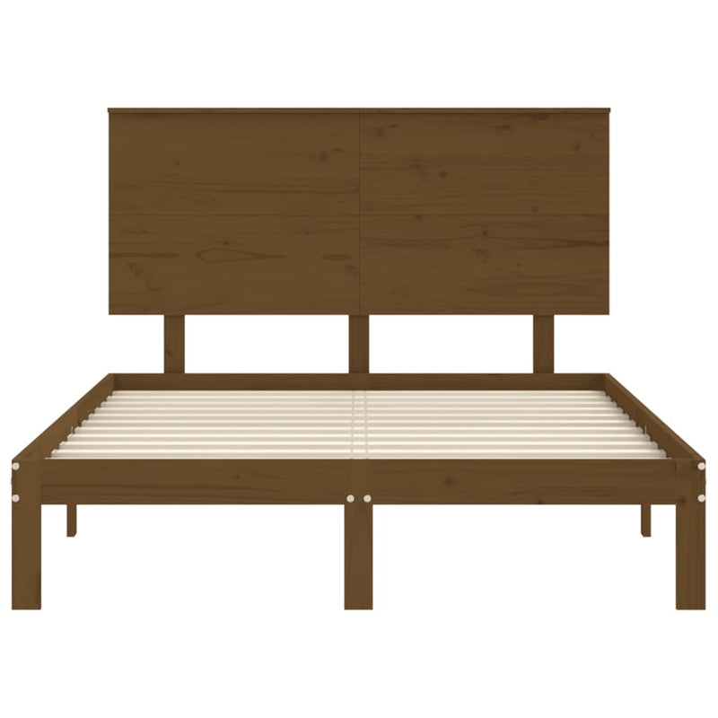 Bed Frame with Headboard Honey Brown Double Solid Wood