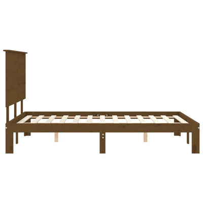 Bed Frame with Headboard Honey Brown Double Solid Wood