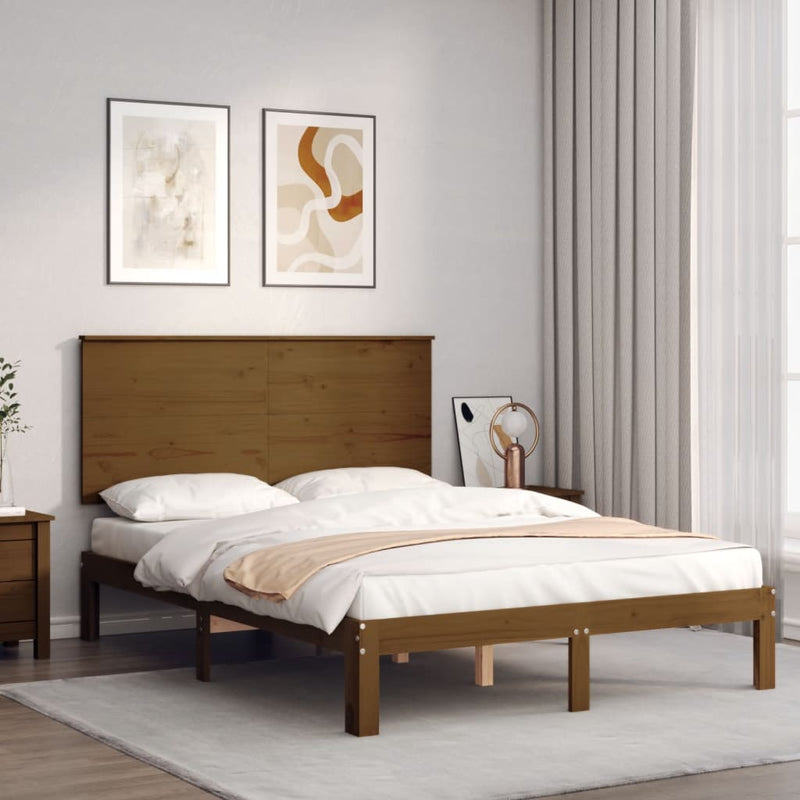 Bed Frame with Headboard Honey Brown Double Solid Wood