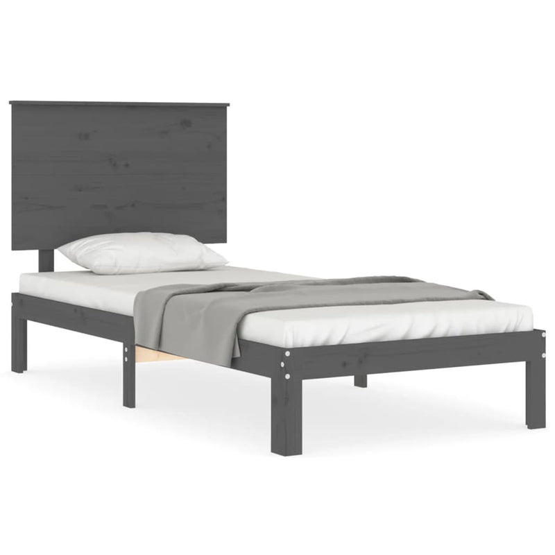 Bed Frame with Headboard Grey 90x200 cm Solid Wood