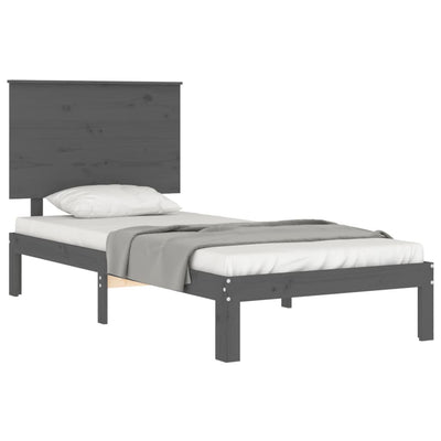 Bed Frame with Headboard Grey 90x200 cm Solid Wood