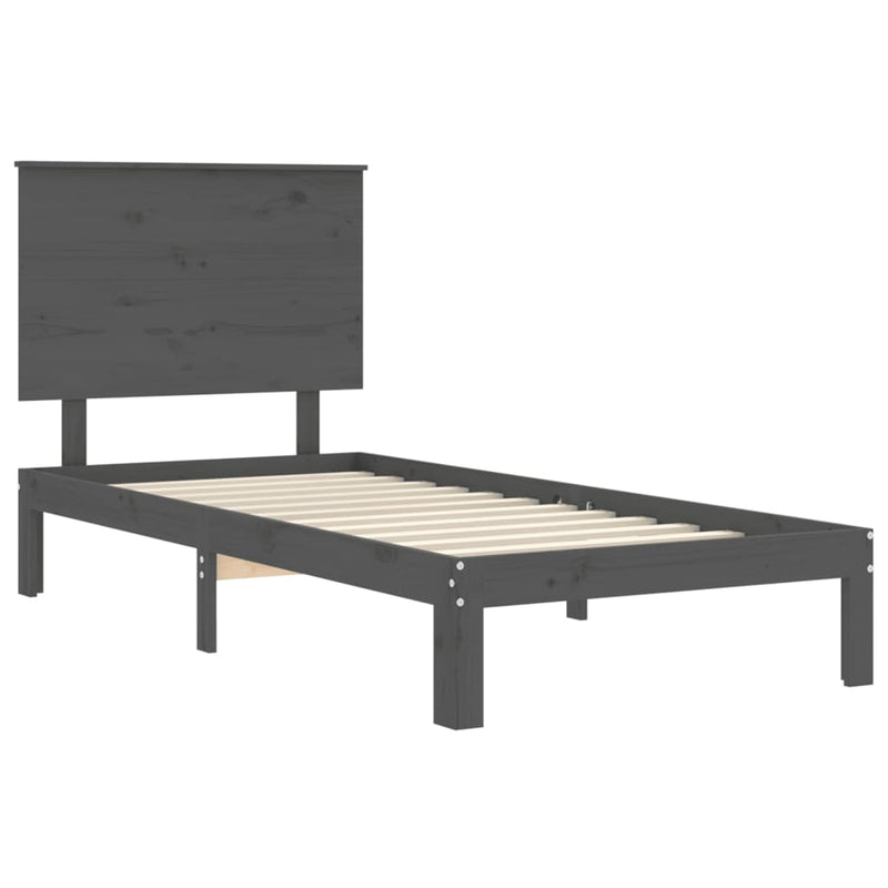 Bed Frame with Headboard Grey 90x200 cm Solid Wood