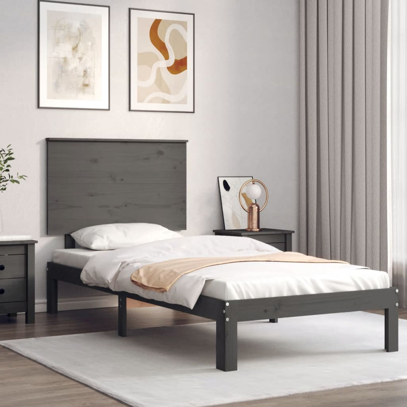 Bed Frame with Headboard Grey 90x200 cm Solid Wood