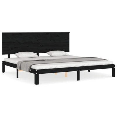 Bed Frame with Headboard Black 200x200 cm Solid Wood