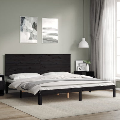 Bed Frame with Headboard Black 200x200 cm Solid Wood