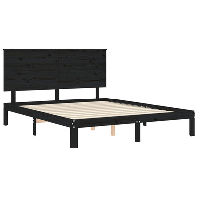 Bed Frame with Headboard Black 200x200 cm Solid Wood