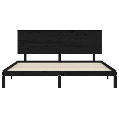 Bed Frame with Headboard Black 200x200 cm Solid Wood