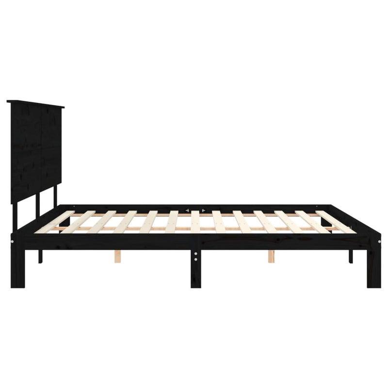 Bed Frame with Headboard Black 200x200 cm Solid Wood