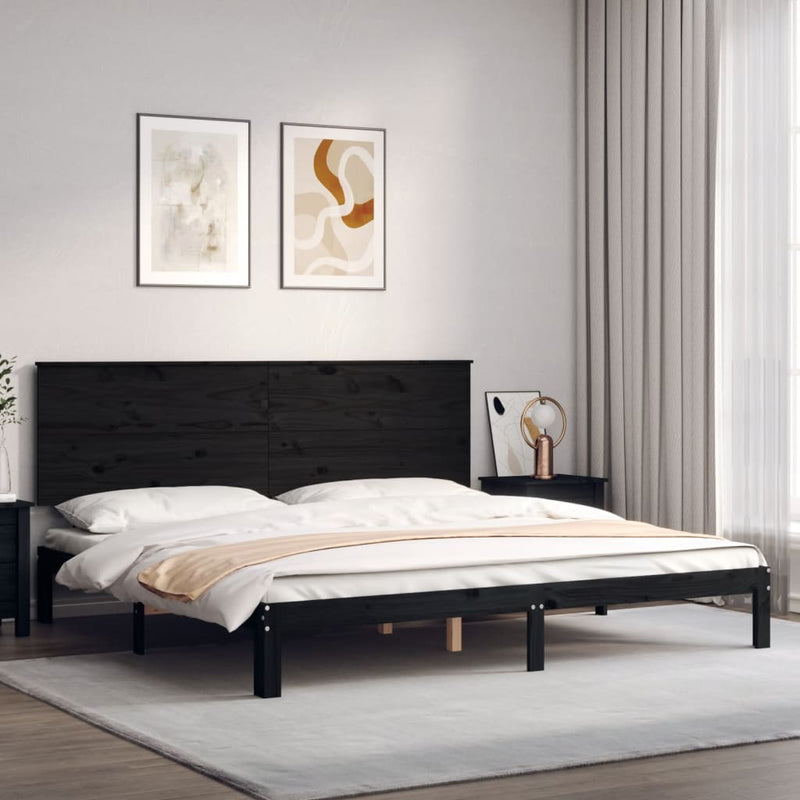 Bed Frame with Headboard Black 200x200 cm Solid Wood