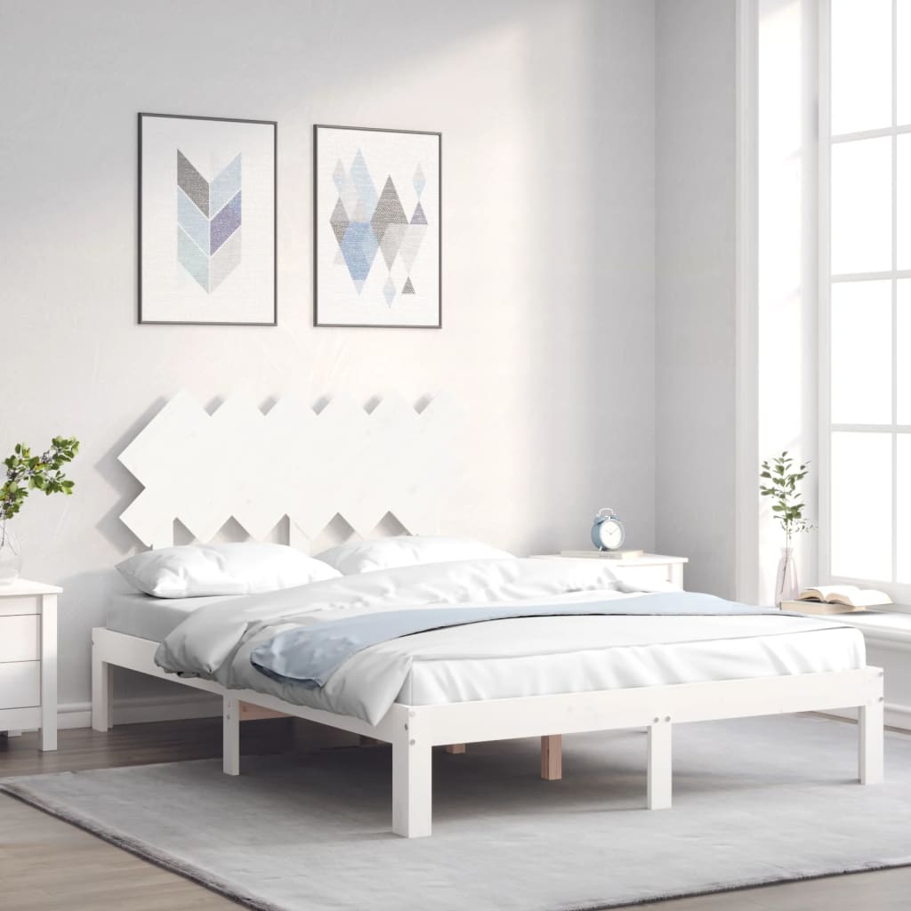 Bed Frame without Mattress Solid Wood Pine Length White