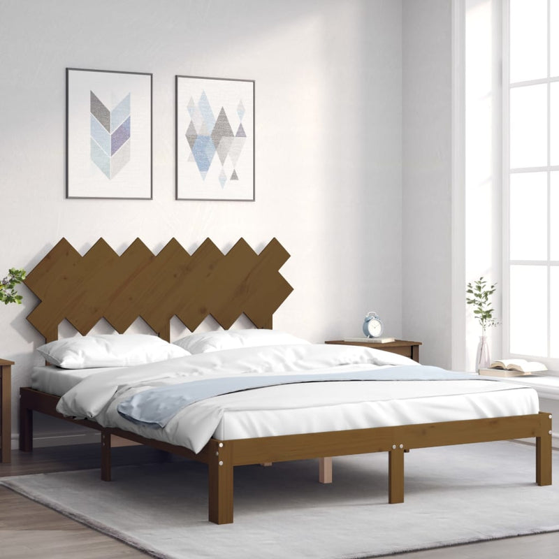 Bed Frame with Headboard Honey Brown 140x200 cm Solid Wood