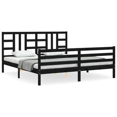 Bed Frame with Headboard Black Super King Size Solid Wood