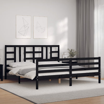 Bed Frame with Headboard Black Super King Size Solid Wood