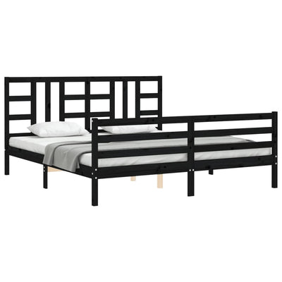 Bed Frame with Headboard Black Super King Size Solid Wood