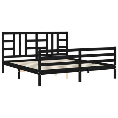 Bed Frame with Headboard Black Super King Size Solid Wood