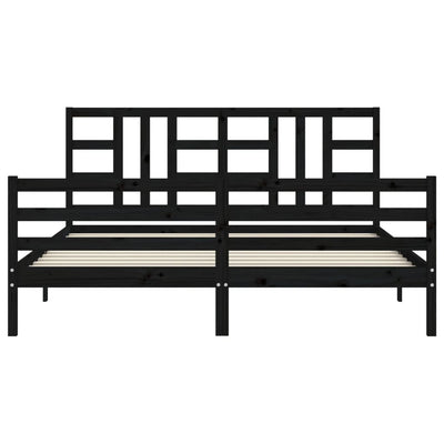 Bed Frame with Headboard Black Super King Size Solid Wood