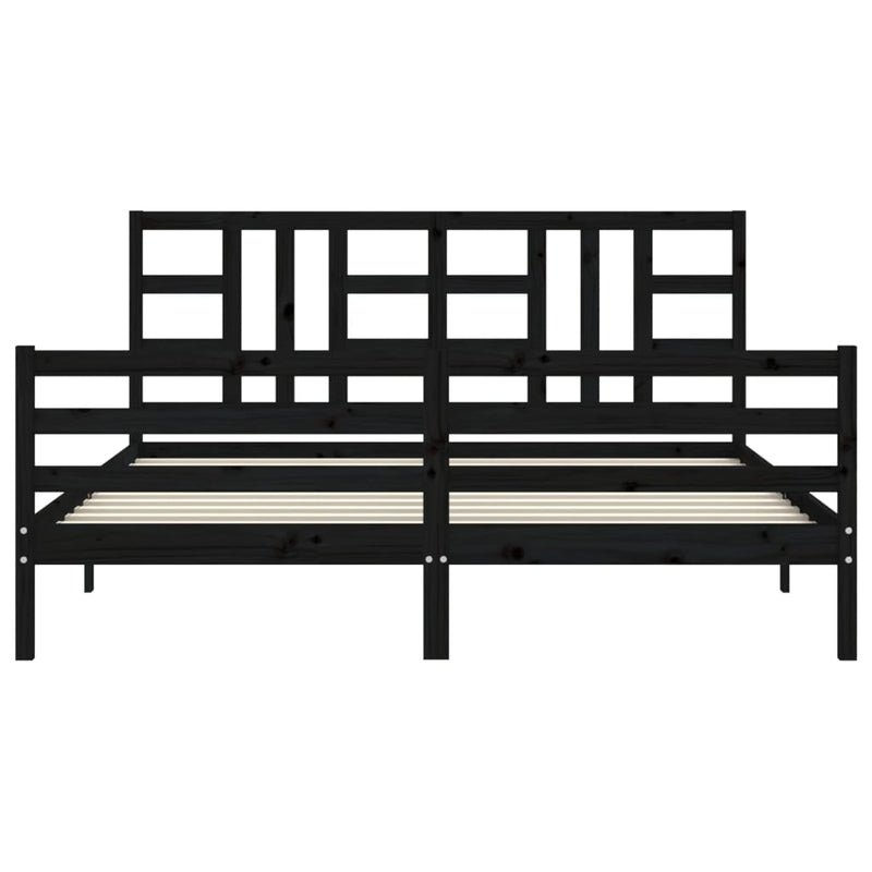 Bed Frame with Headboard Black Super King Size Solid Wood