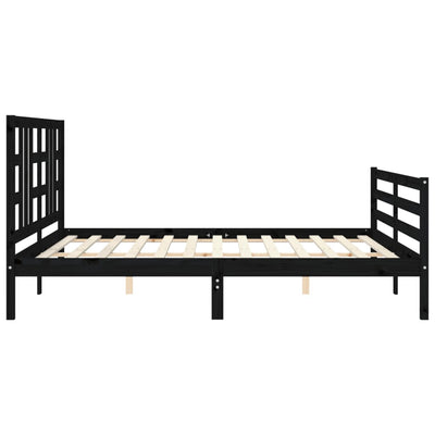 Bed Frame with Headboard Black Super King Size Solid Wood