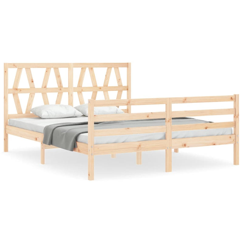 Bed Frame with Headboard King Size Solid Wood