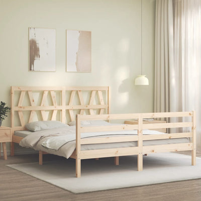 Bed Frame with Headboard King Size Solid Wood