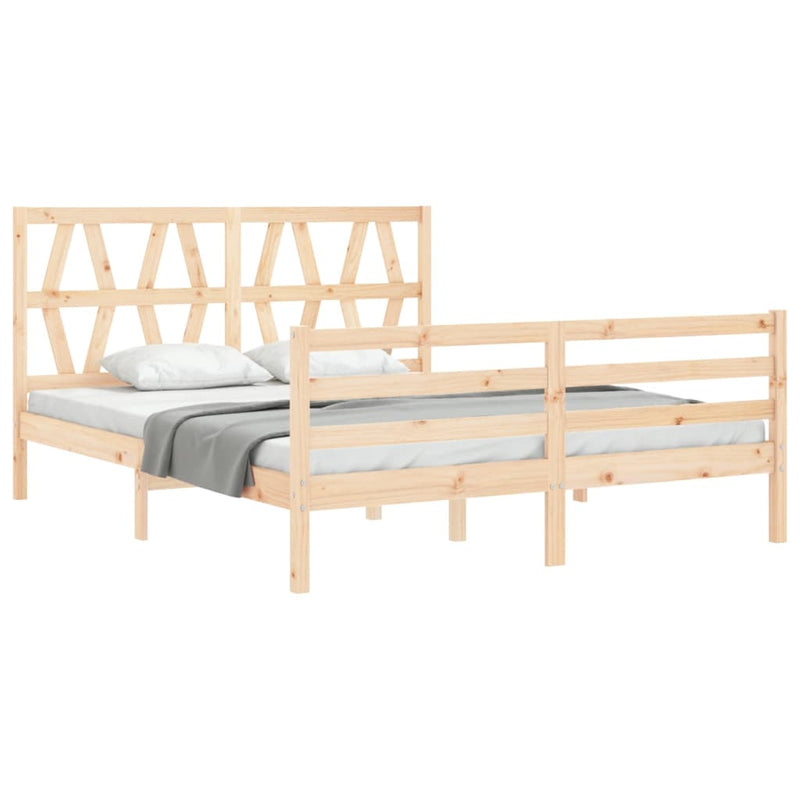 Bed Frame with Headboard King Size Solid Wood