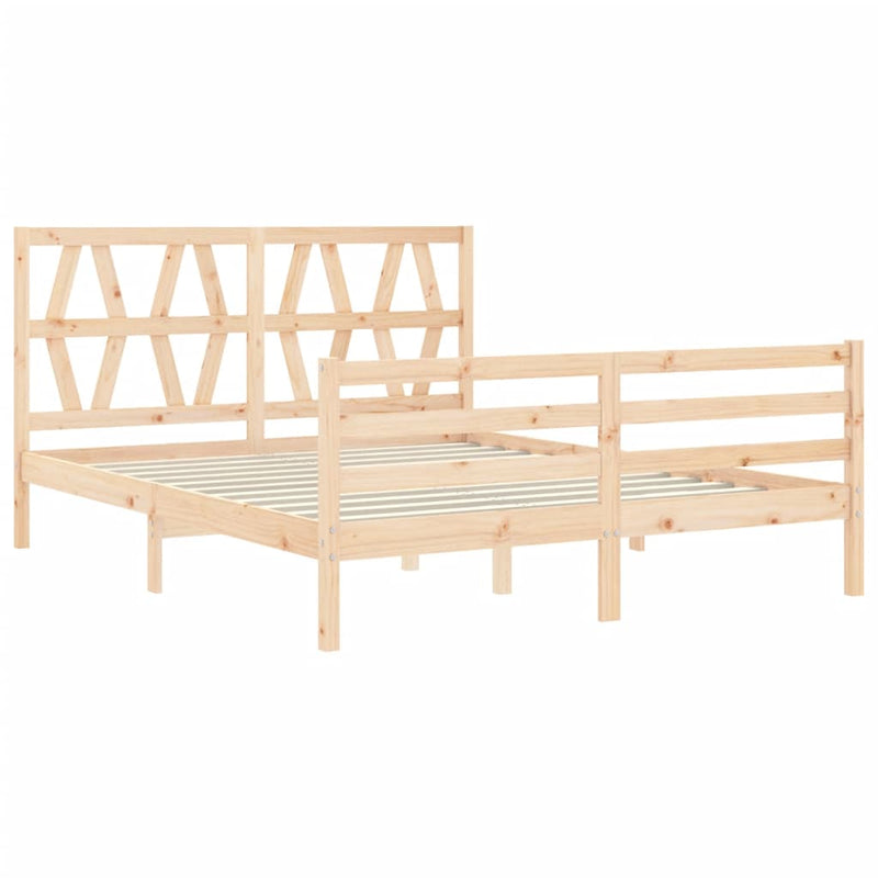 Bed Frame with Headboard King Size Solid Wood