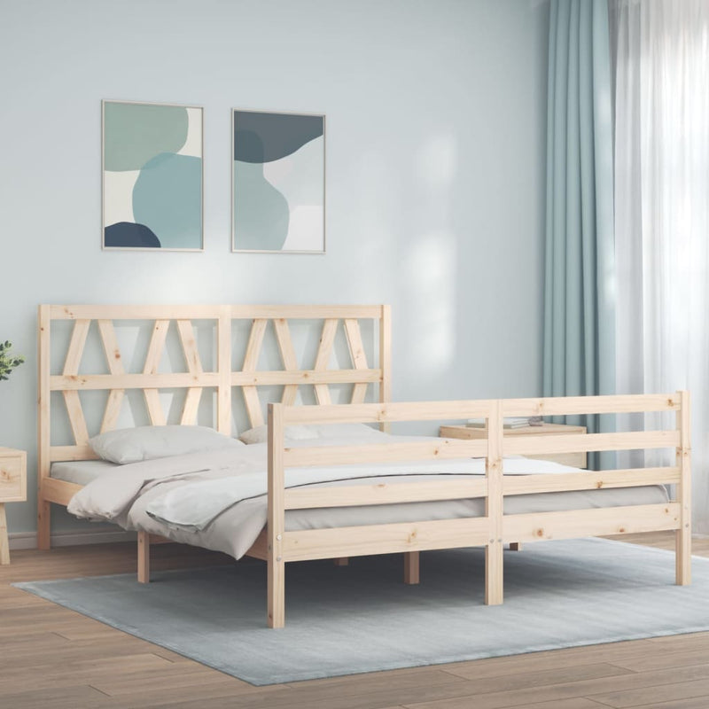 Bed Frame with Headboard King Size Solid Wood