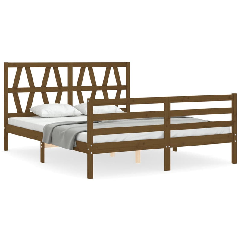 Bed Frame with Headboard Honey Brown 160x200 cm Solid Wood