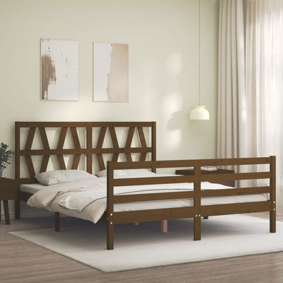 Bed Frame with Headboard Honey Brown 160x200 cm Solid Wood