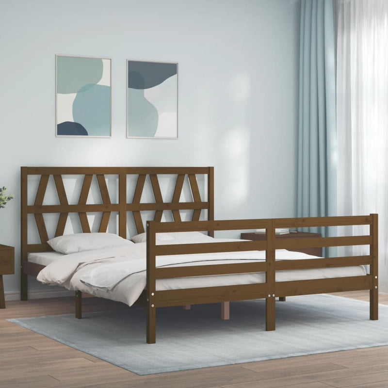 Bed Frame with Headboard Honey Brown 160x200 cm Solid Wood