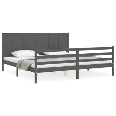 Bed Frame with Headboard Grey 200x200 cm Solid Wood